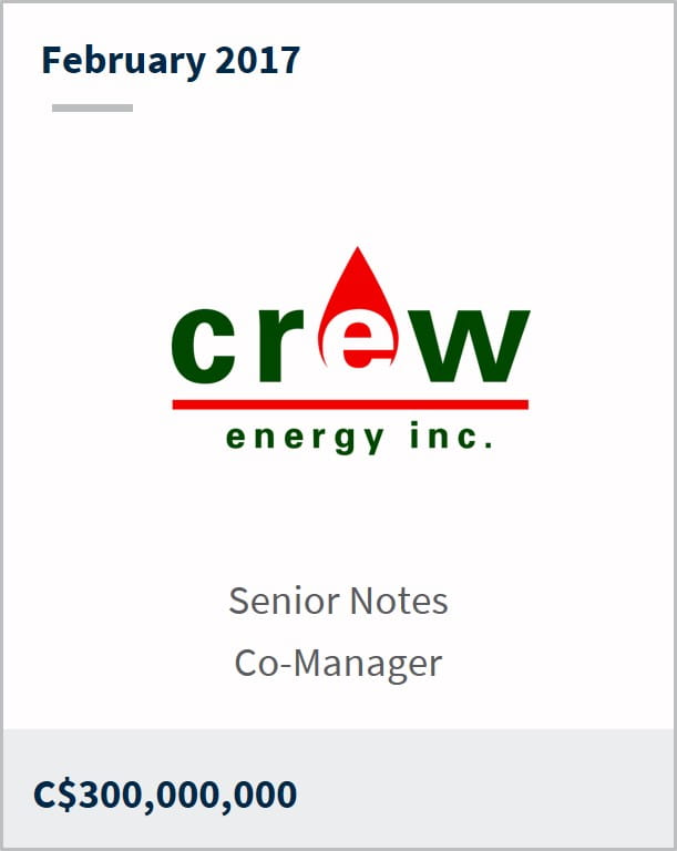 February 2017 Crew Energy Inc. C$300,000,000 senior notes co-manager