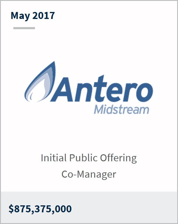 May 2017 Antero Midstream GP LP $875,375,000 initial public offering co-manager