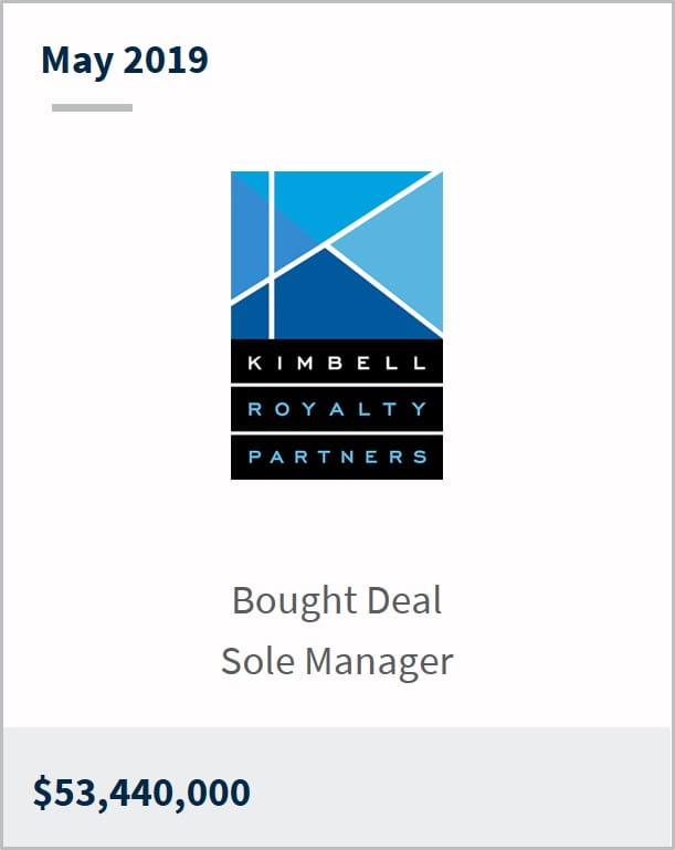 May 2019 Kimbell Royalty Partners $53,440,000 bought deal sole manager