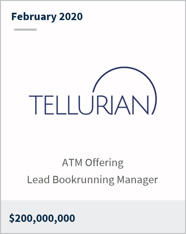 February 2020 Tellurian $200M ATM offering bookrunning manager