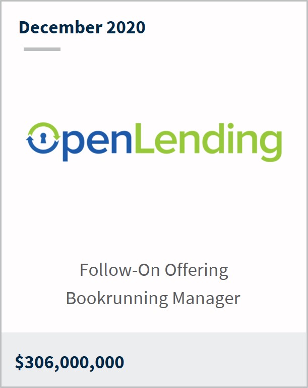 December 2020 OpenLending $306,000,000 follow-on offering bookrunning manager