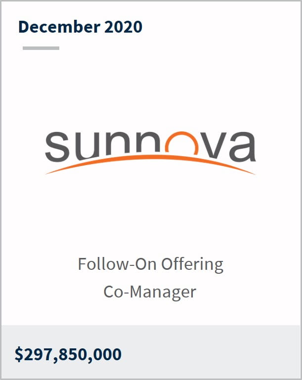 December 2020 Sunnova Energy $297,850,000 follow-on offering co-manager