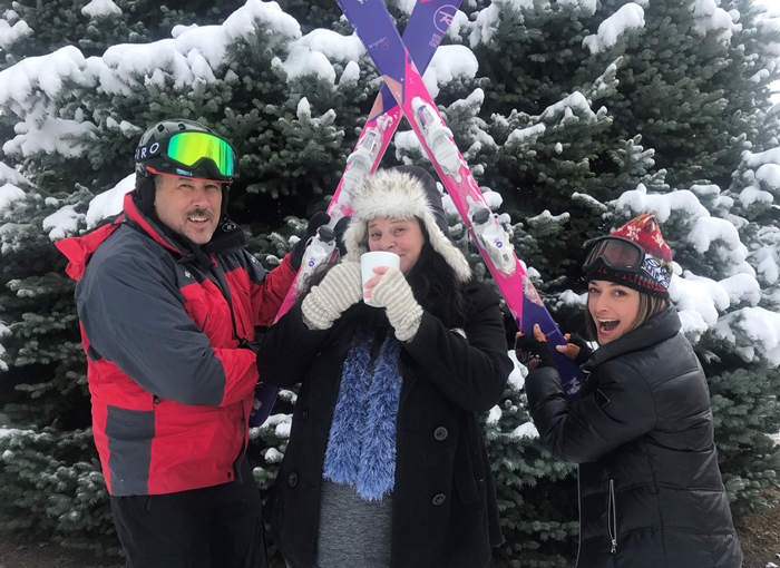 Silly team photo in the snow. Gary Keyfauver, Heather Peirolo and Cassie Peterson.