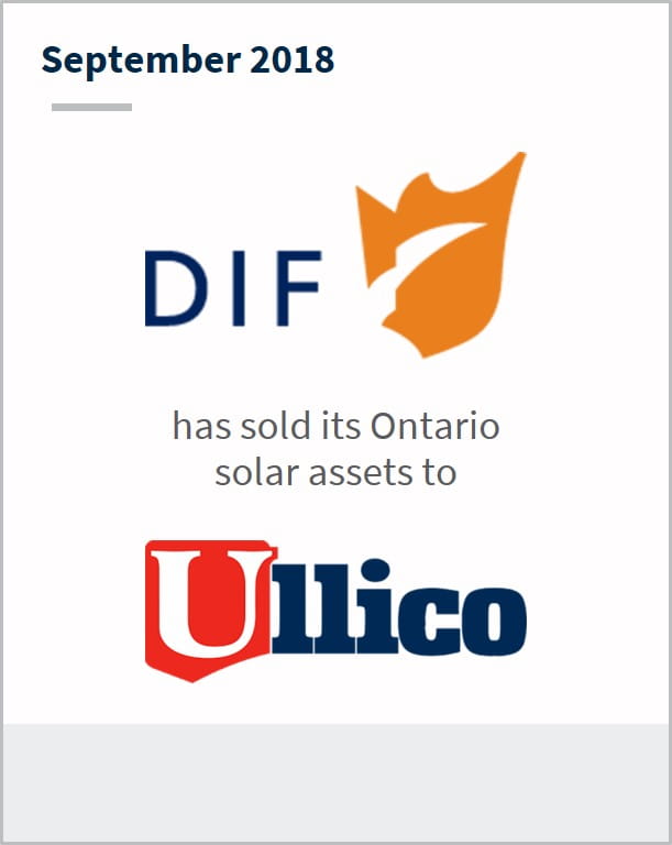 September 2018 DIF has sold its Ontario solar assets to Ullico