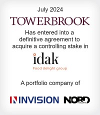 July 2024 Towerbrook Has entered into a definitive agreement to acquire a controlling stake in IDAK Food Group A portfolio company of Invision Nord Holding