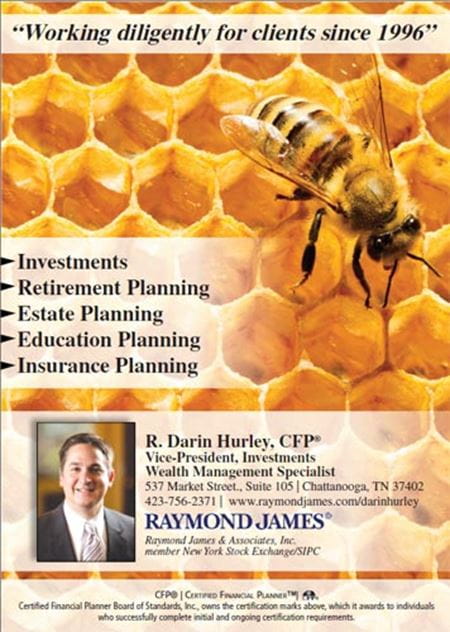 An ad for R. Darin Hurley featuring a bee on a bee hive