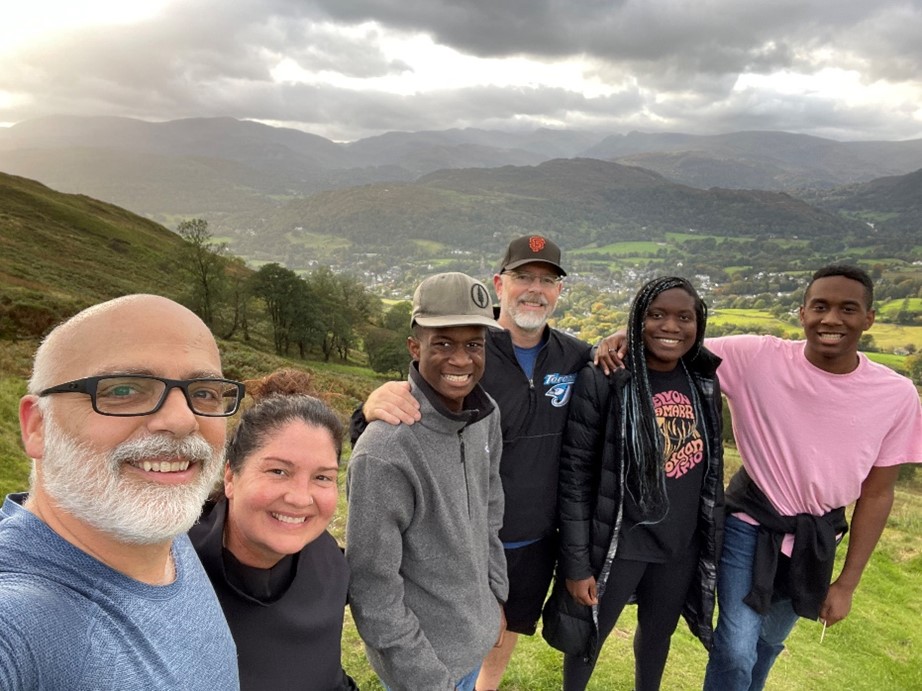 Josh, Erica, Kirby, Matt, Maude and Ripley on a hike in the Lake District, Northern England.