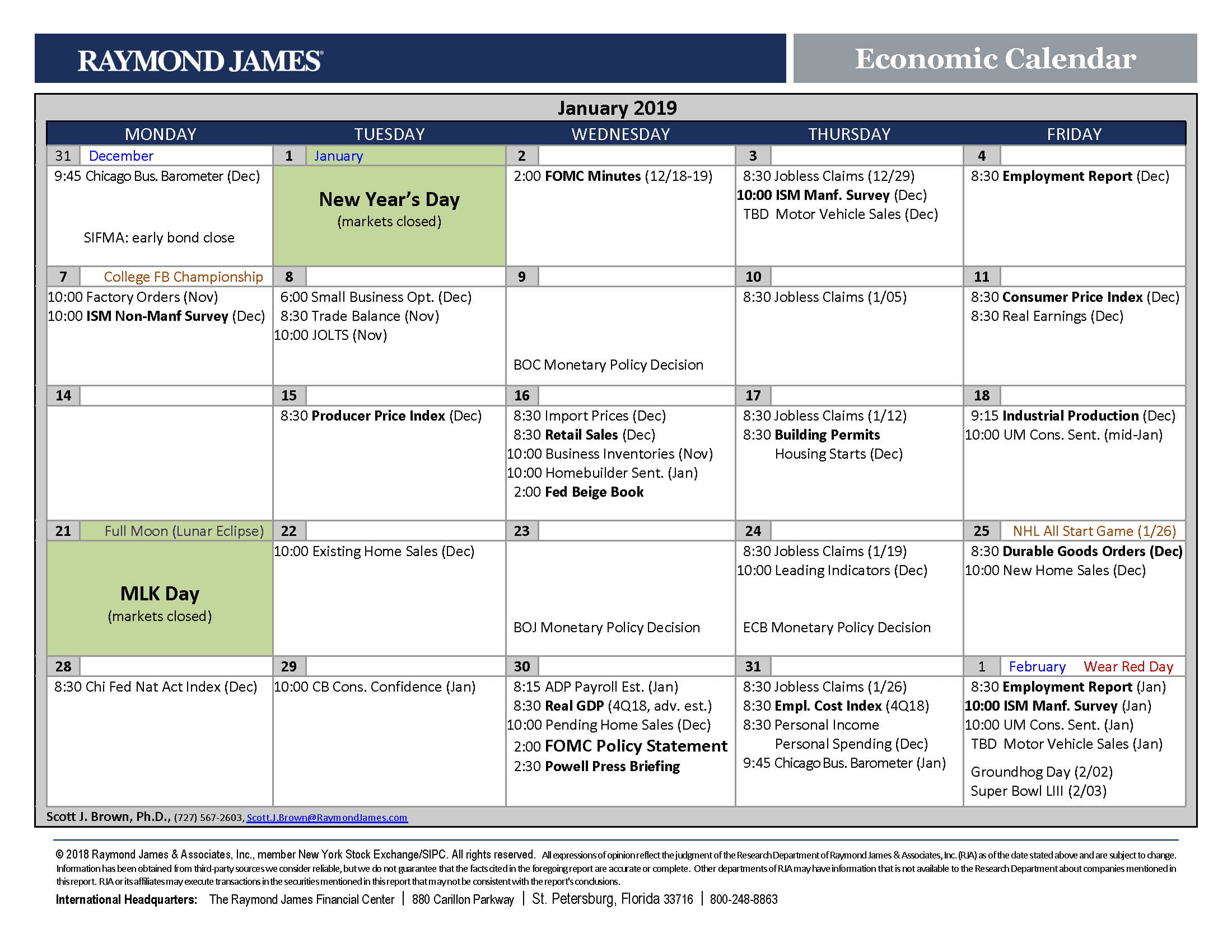 Monthly Economic Calendar - Economic Commentary | Raymond James