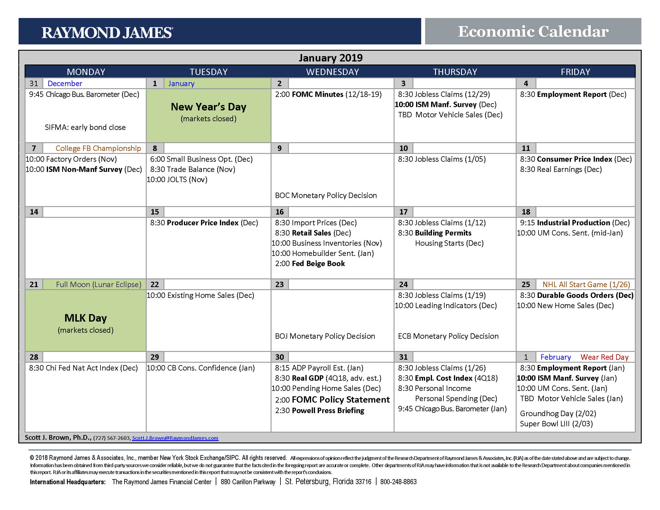 Monthly Economic Calendar Economic Commentary Raymond James