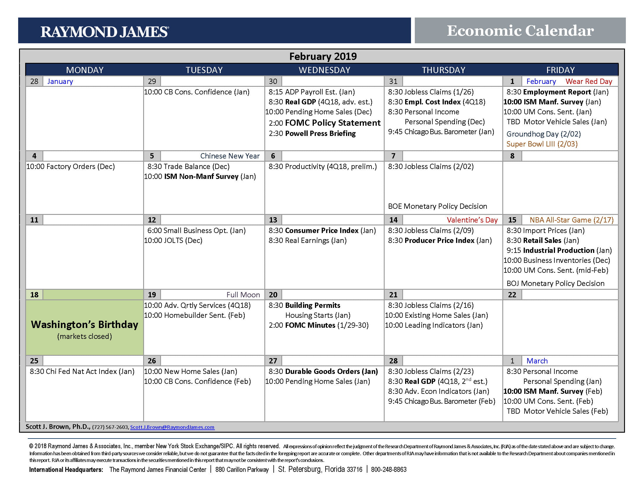 Monthly Economic Calendar Economic Commentary Raymond James