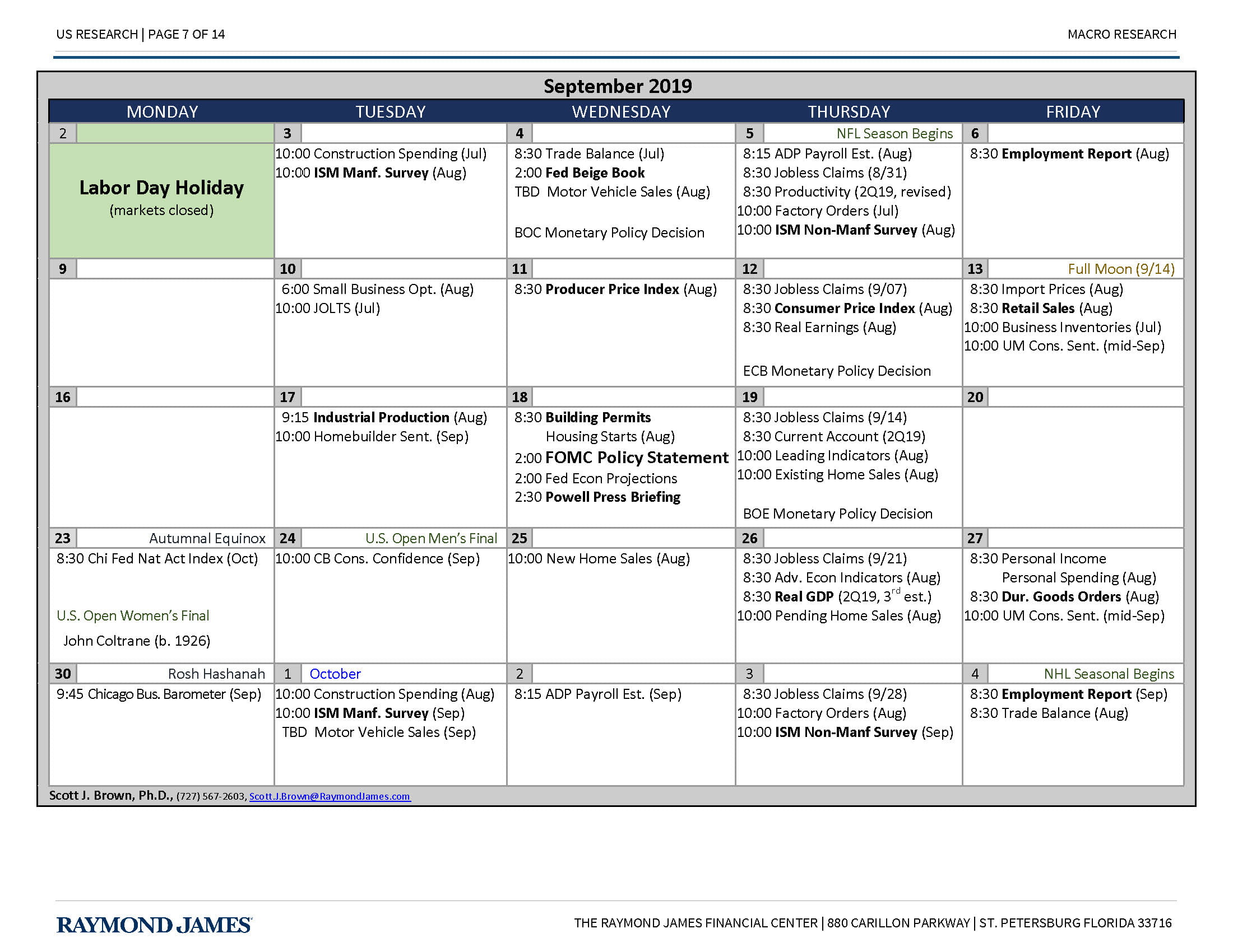 Monthly Economic Calendar Economic Commentary Raymond James